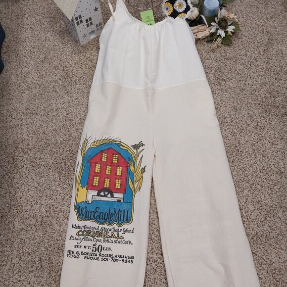 3418 Size XL/1X Jumper Handmade with Vintage Flour Sacks, Ties at the Shoulder - Picture 1 of 10